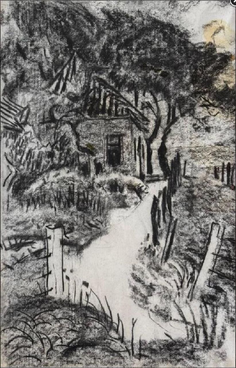 Altink J.  | Jan Altink | Aquarellen en tekeningen te koop aangeboden | Blauwborgje, houtskool op papier 47,8 x 30,6 cm, zonder lijst