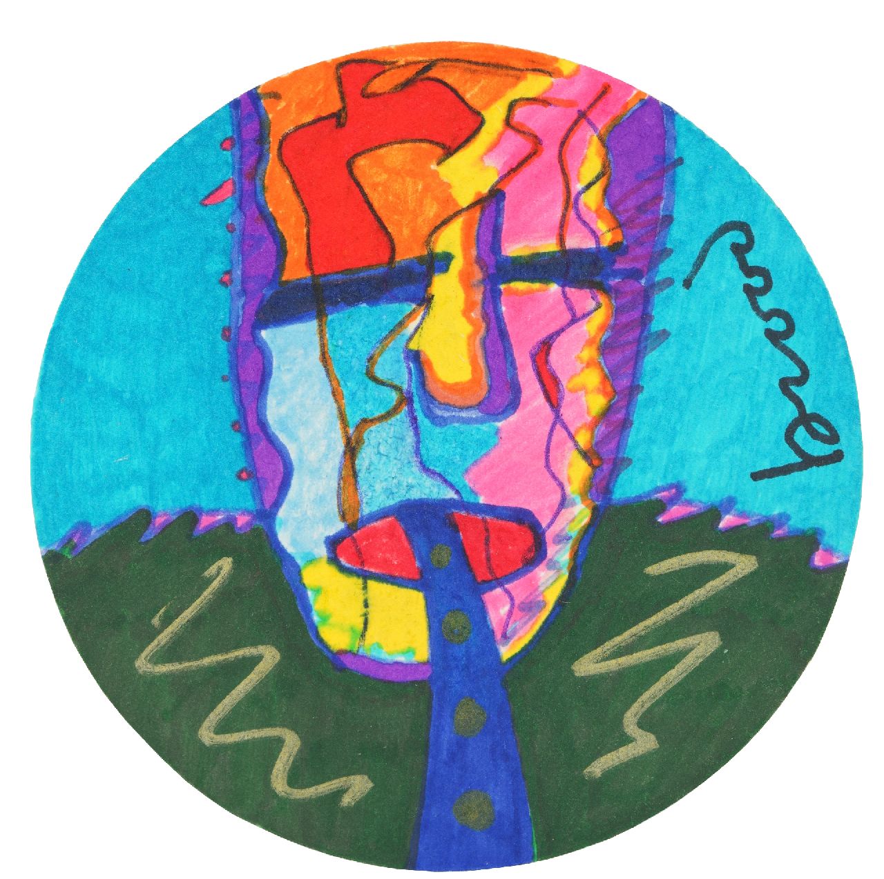 Brood H.  | Herman Brood |  te koop aangeboden | Bierviltje (27593), acryl op viltkarton, gesigneerd rechtsboven