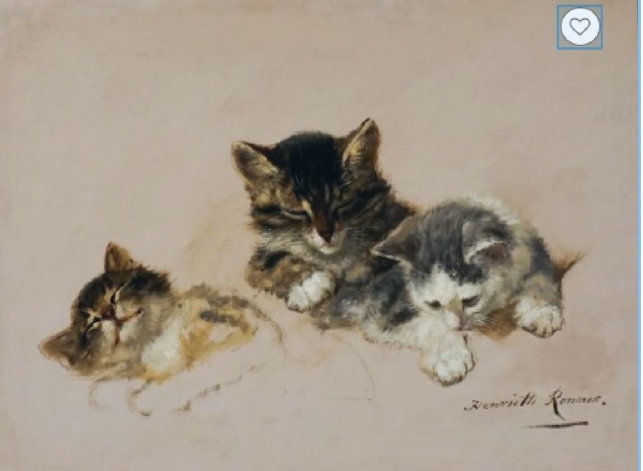 Ronner-Knip H. | Henriette Ronner-Knip | Schilderijen te koop aangeboden | Drie slaperige kittens, olieverf op paneel 27,3 x 35,6 cm Ronner-Knip H. | Henriette Ronner-Knip | Schilderijen te koop aangeboden | Drie slaperige kittens, olieverf op paneel 27,3 x 35,6 cm