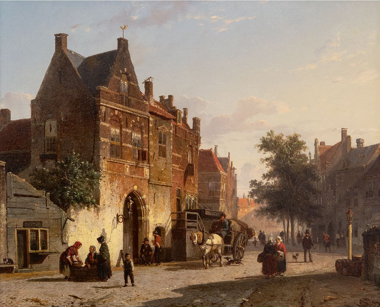 Springer C.  | Cornelis Springer, Hollands stadsgezicht met marktplein, olieverf op paneel 34,2 x 42,3 cm, gesigneerd rechtsonder en gedateerd '52