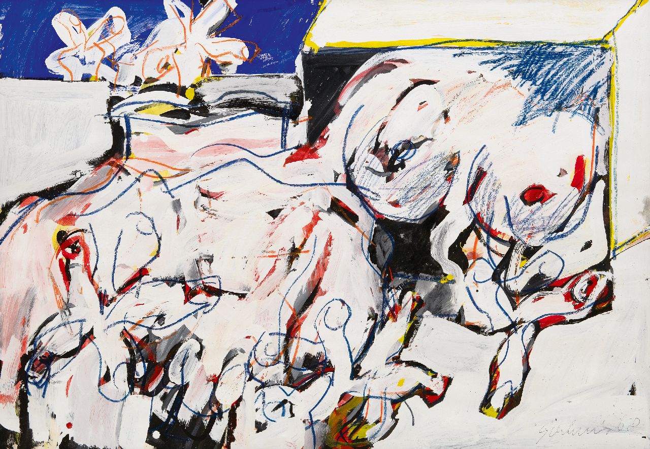 Sierhuis J.A.  | 'Jan' Alphonsus Sierhuis | Aquarellen en tekeningen te koop aangeboden | Zonder titel, gouache en krijt op papier 69,9 x 100,3 cm, gesigneerd rechtsonder en gedateerd '68