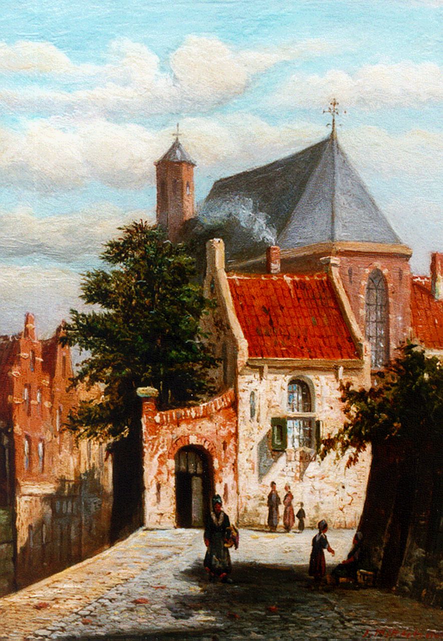 Mittertreiner J.J.  | Johannes Jacobus Mittertreiner, Stadsgezicht met grachtje, olieverf op paneel 19,2 x 14,2 cm, gesigneerd rechtsonder