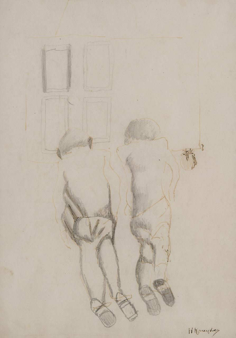 Kruyder H.J. | 'Herman' Justus Kruyder | Aquarellen en tekeningen te koop aangeboden | Twee figuren, gemengde techniek op papier 24,4 x 18,0 cm, gesigneerd rechtsonder Kruyder H.J. | 'Herman' Justus Kruyder | Aquarellen en tekeningen te koop aangeboden | Twee figuren, gemengde techniek op papier 24,4 x 18,0 cm, gesigneerd rechtsonder