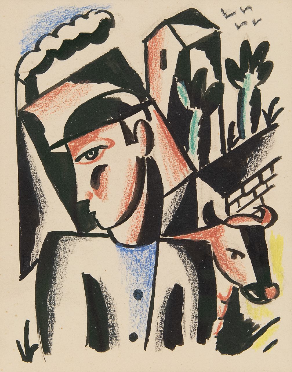 Hynckes R. | Raoul Hynckes | Aquarellen en tekeningen te koop aangeboden | Boer met koe, inkt en krijt op papier 15,3 x 12,3 cm Hynckes R. | Raoul Hynckes | Aquarellen en tekeningen te koop aangeboden | Boer met koe, inkt en krijt op papier 15,3 x 12,3 cm