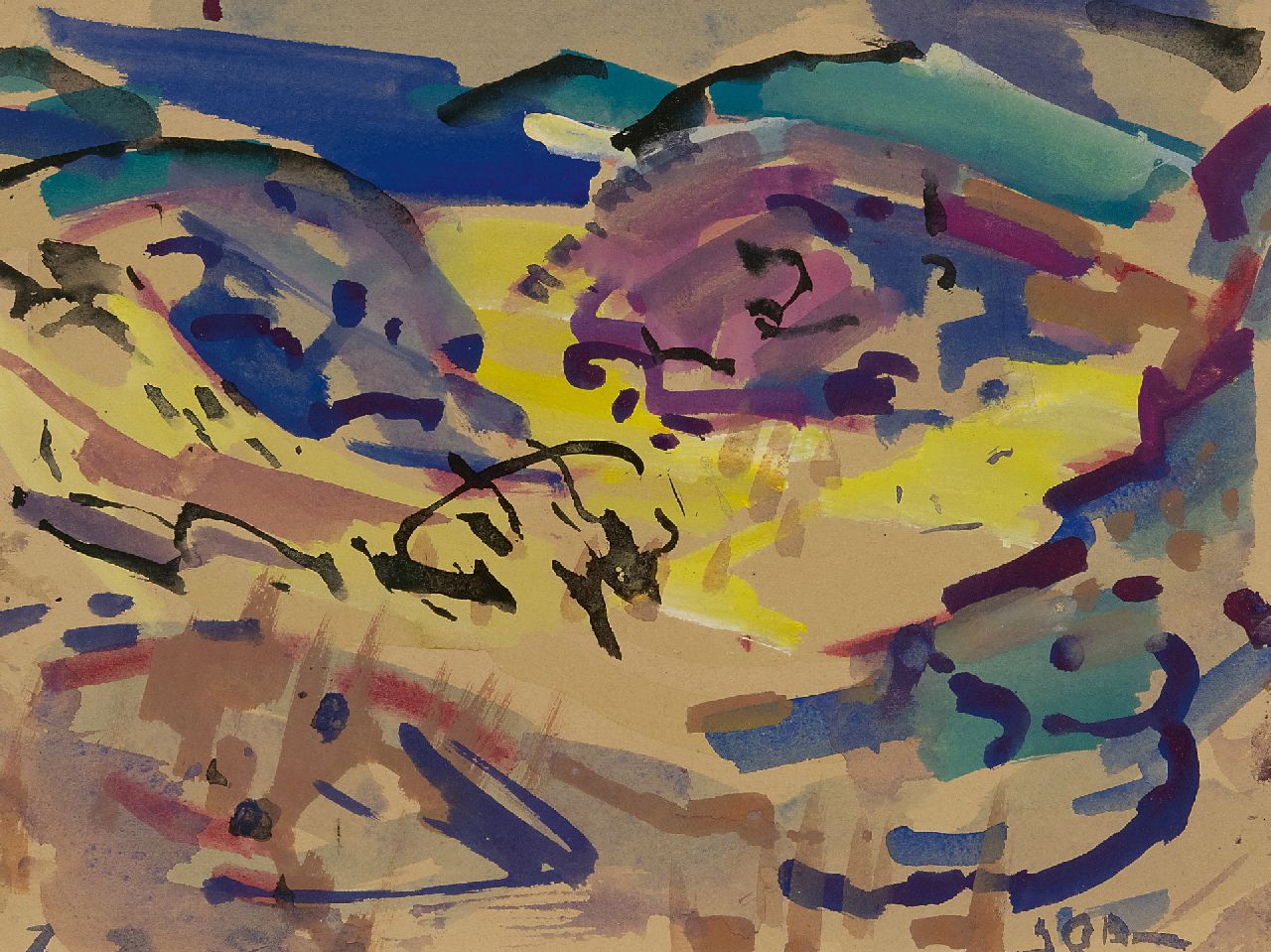 Jordens J.G.  | 'Jan' Gerrit Jordens, Duinlandschap Schiermonnikoog, aquarel op papier 23,0 x 30,8 cm, gesigneerd rechtsonder en gedateerd 7 9 57