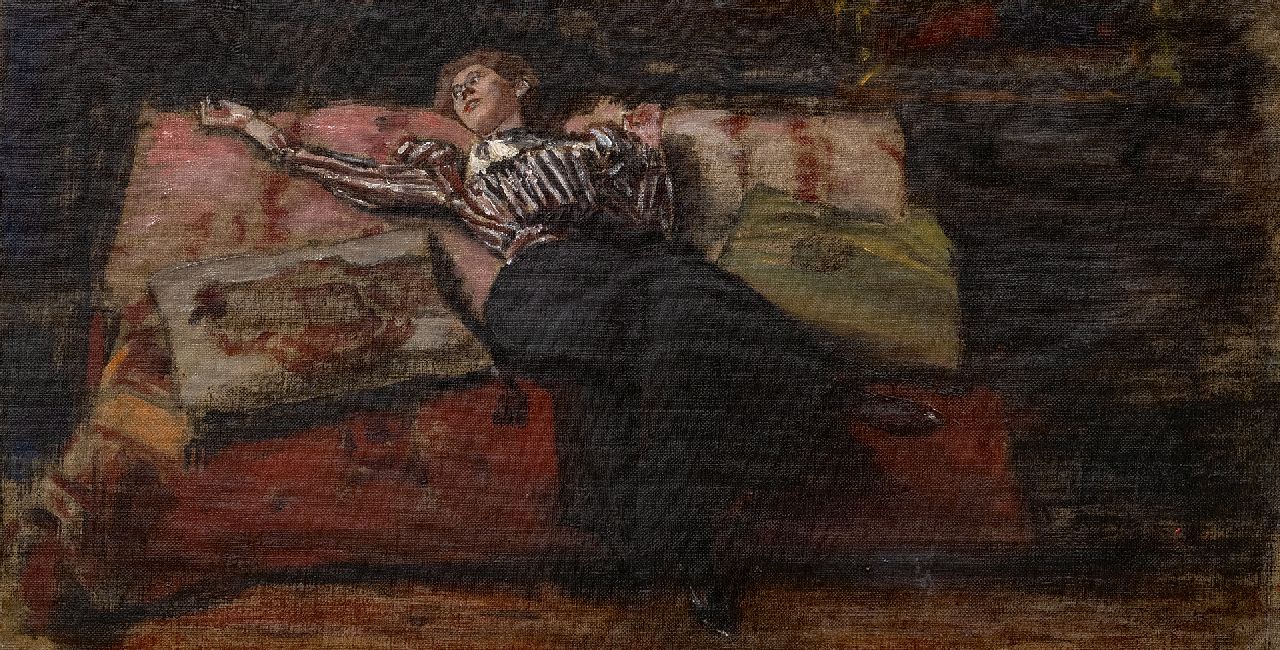 Keller A. von | Albert von Keller | Schilderijen te koop aangeboden | Dromend, olieverf op doek 26,5 x 50,4 cm