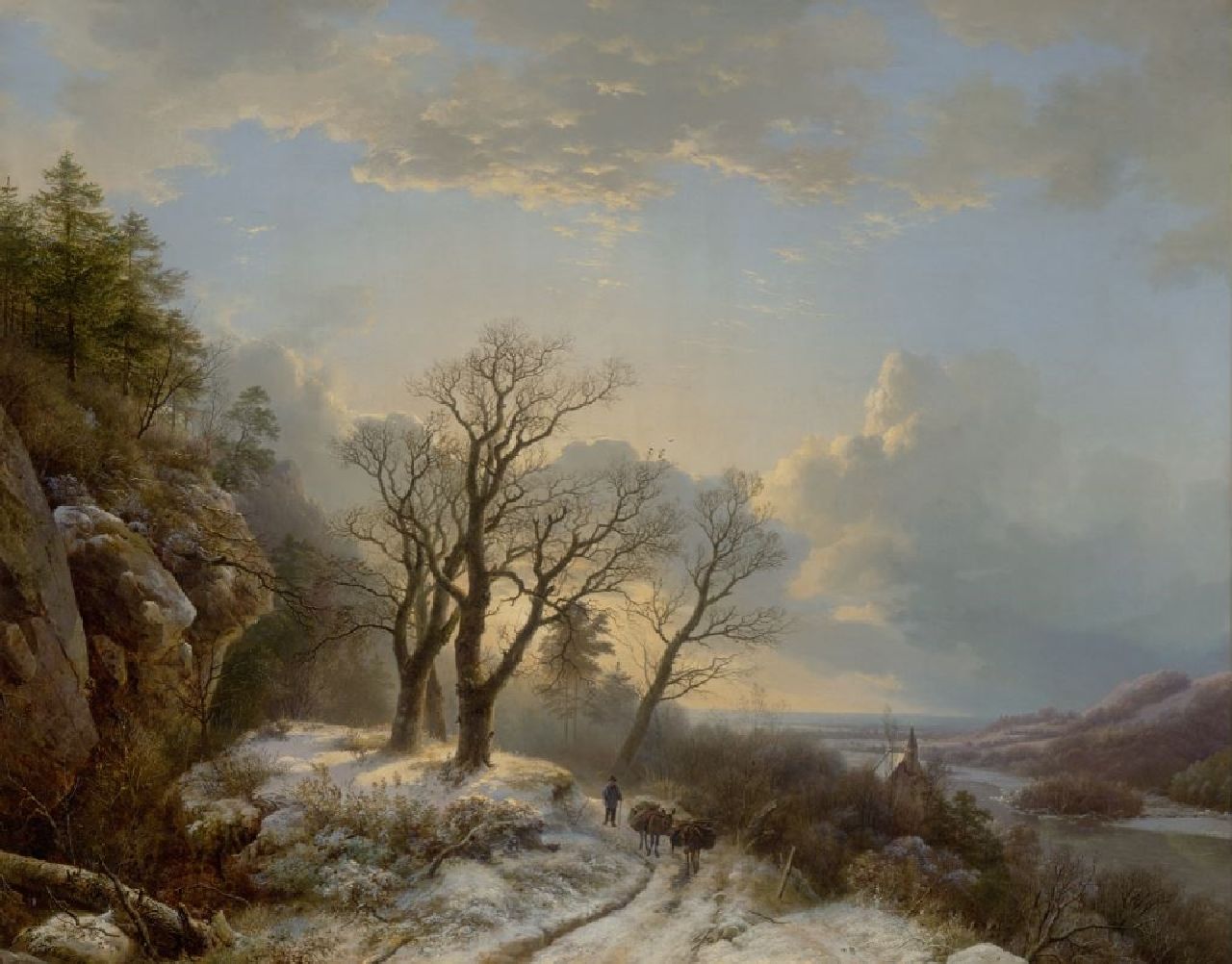 Koekkoek B.C. | Barend Cornelis Koekkoek | Schilderijen te koop aangeboden | Winterlandschap met herder en vee, olieverf op doek 82,5 x 105,0 cm, gesigneerd linksonder en gedateerd 1834 Koekkoek B.C. | Barend Cornelis Koekkoek | Schilderijen te koop aangeboden | Winterlandschap met herder en vee, olieverf op doek 82,5 x 105,0 cm, gesigneerd linksonder en gedateerd 1834