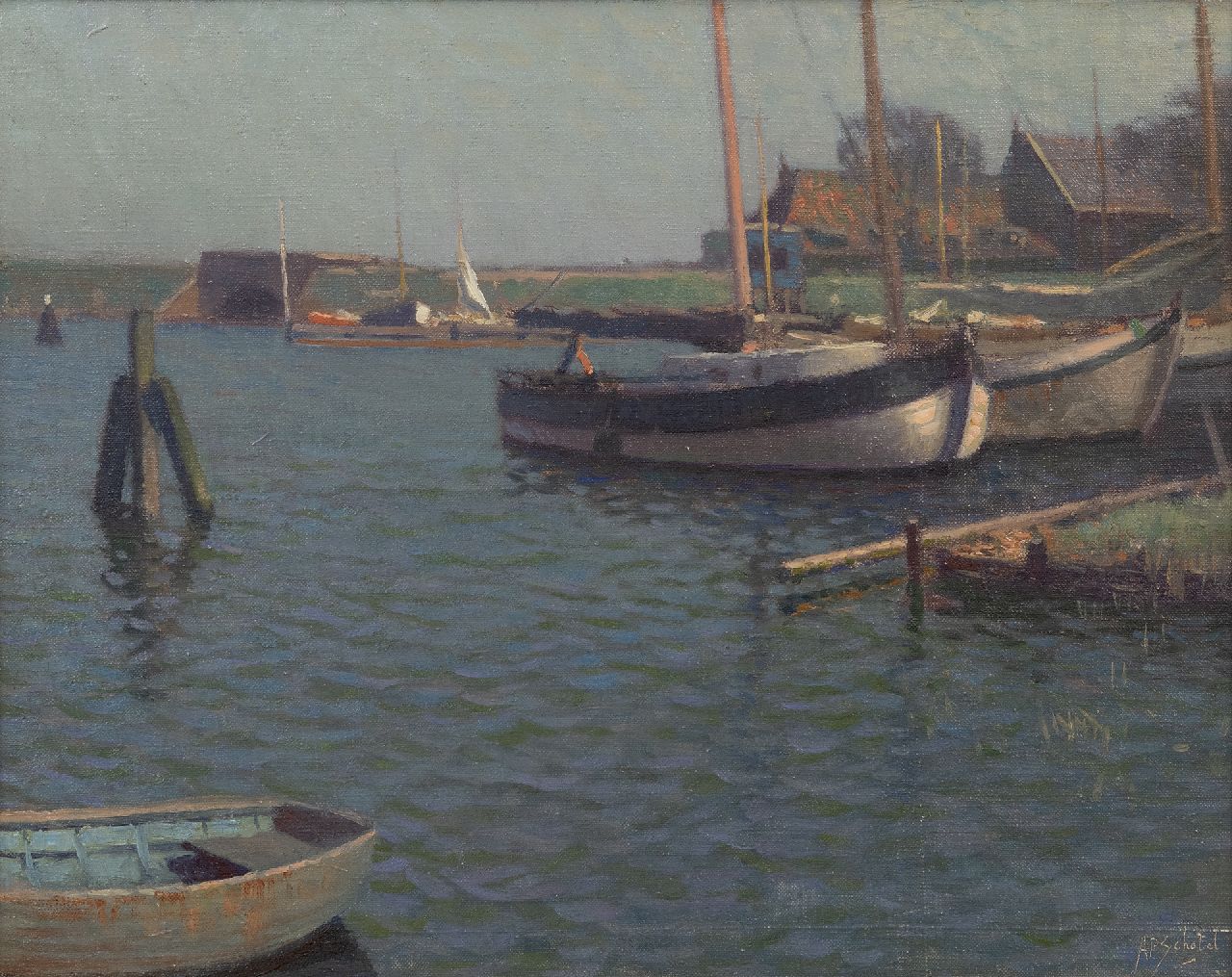 Schotel A.P. | Anthonie Pieter Schotel | Schilderijen te koop aangeboden | Scheepswerf in Muiden, olieverf op doek 40,3 x 50,4 cm, gesigneerd rechtsonder Schotel A.P. | Anthonie Pieter Schotel | Schilderijen te koop aangeboden | Scheepswerf in Muiden, olieverf op doek 40,3 x 50,4 cm, gesigneerd rechtsonder