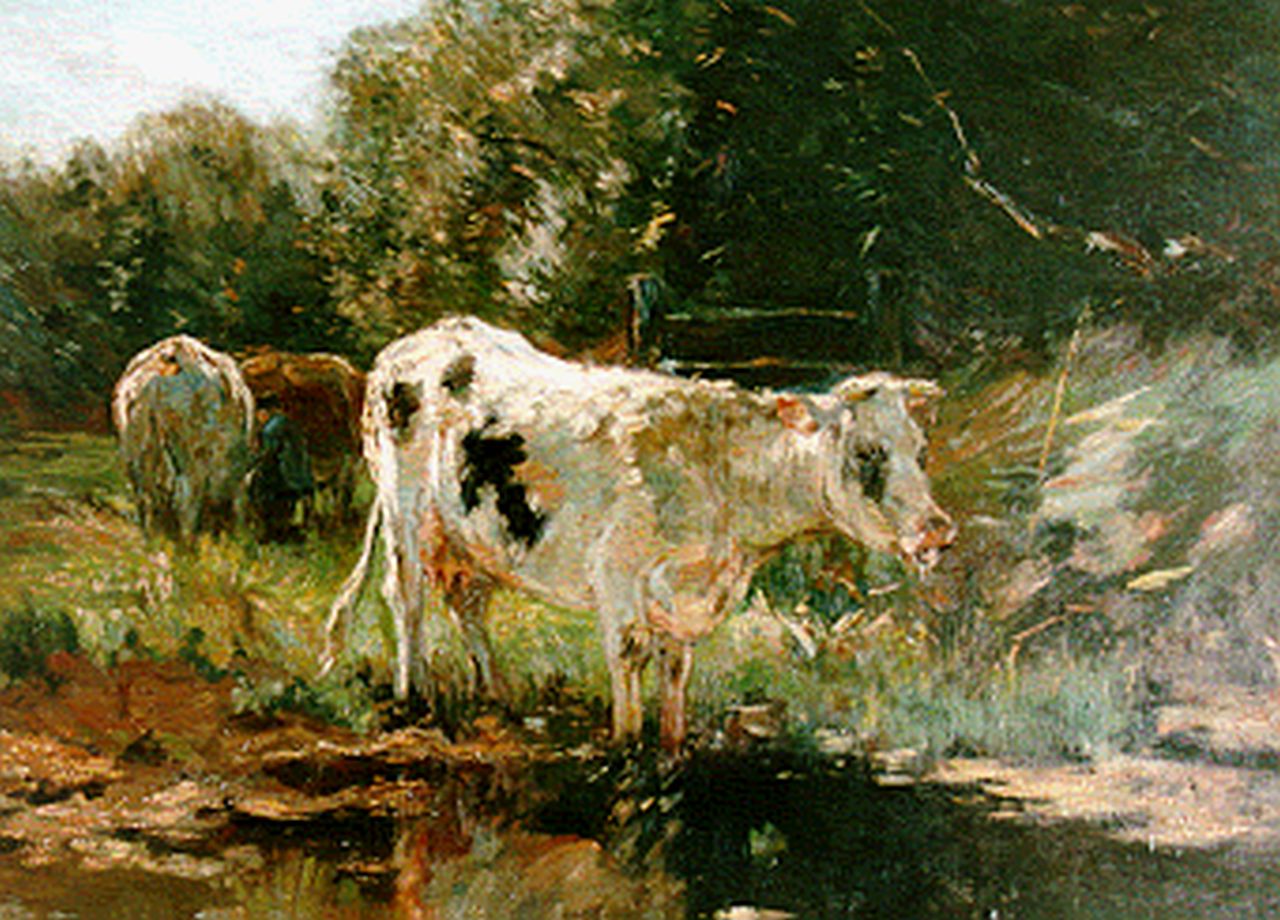 Maris W.  | Willem Maris, Koeien bij een beekje, olieverf op doek 80,8 x 101,5 cm, gesigneerd linksonder