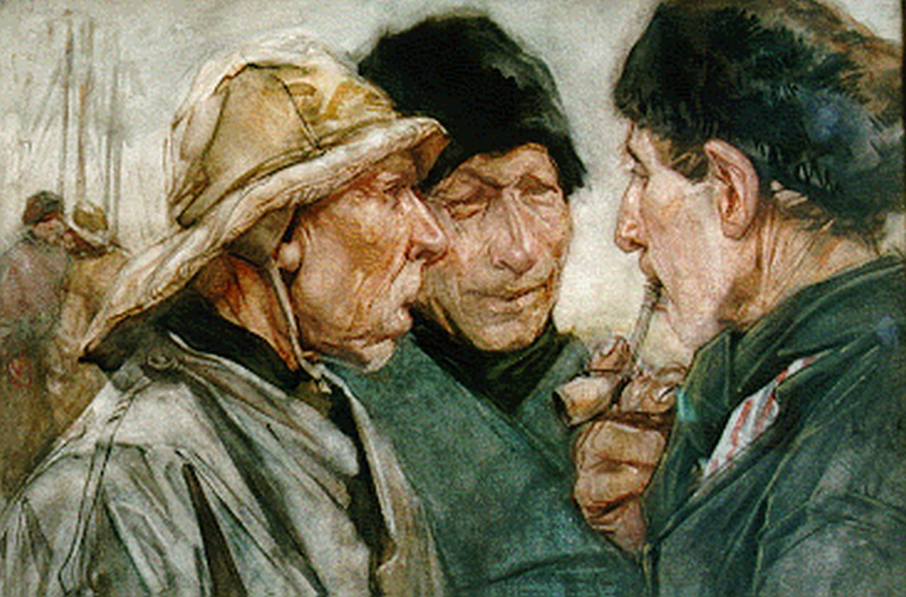 Rink P.Ph.  | Paulus Philippus 'Paul' Rink, Drie Volendamse vissers, aquarel op papier 50,5 x 68,5 cm, gesigneerd rechtsonder en gedateerd '03