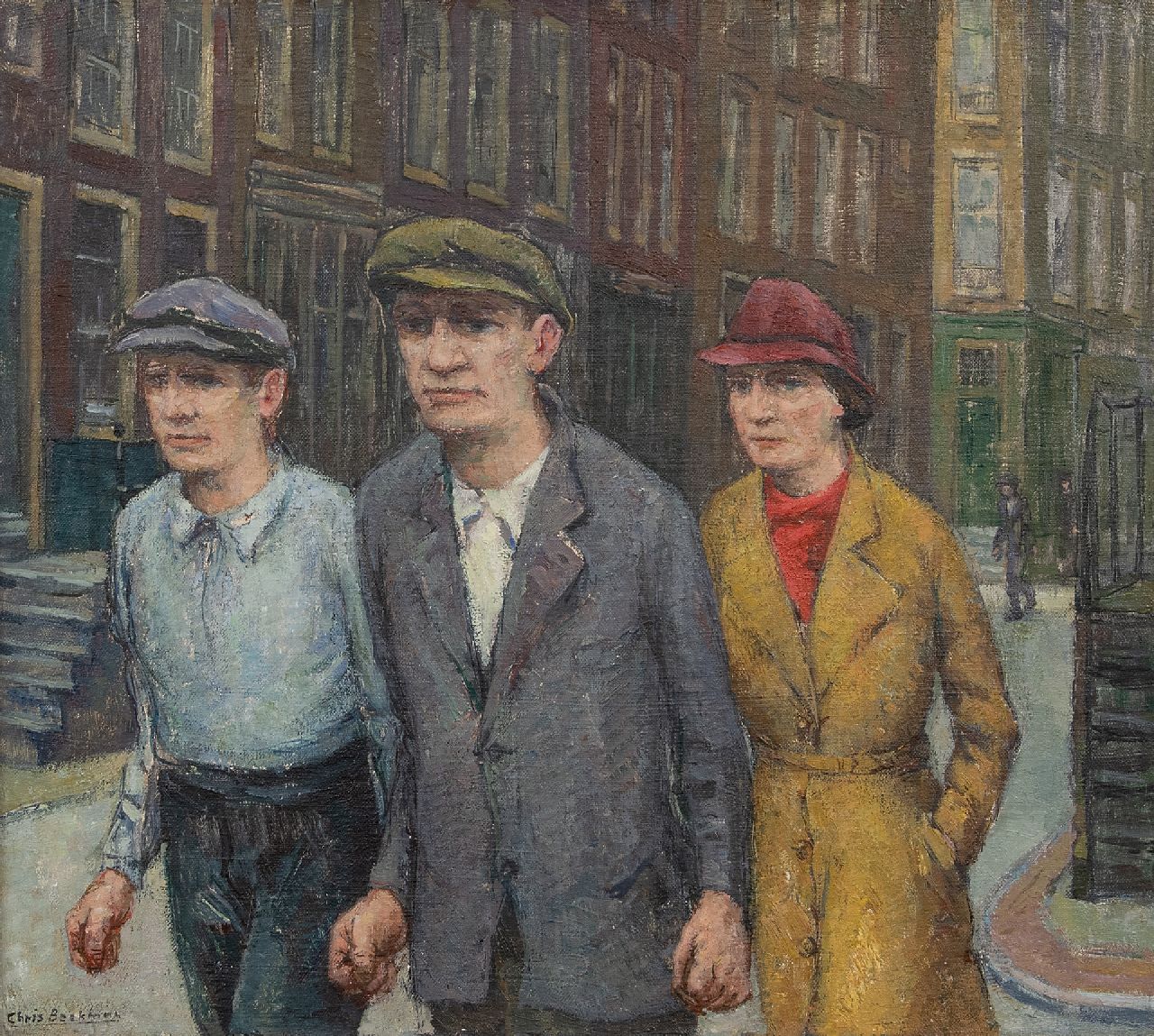 Chris Beekman | Op weg naar de demonstratie, olieverf op doek, 45,0 x 50,0 cm, gesigneerd l.o. en te dateren ca. 1934