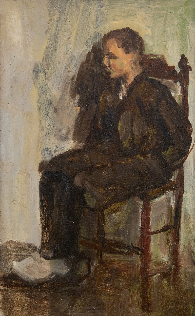 Fritzlin M.C.L.  | Maria Charlotta 'Louise' Fritzlin | Schilderijen te koop aangeboden | Zittende jongen, olieverf op board op paneel 24,8 x 15,3 cm, te dateren 1908