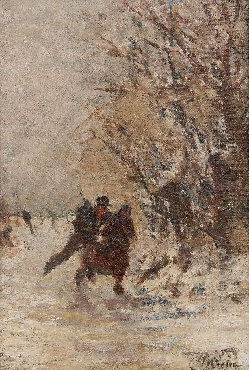 Seben H. van | Henri van Seben | Schilderijen te koop aangeboden | Schaatspaar in een winterlandschap, olieverf op doek op paneel 17,4 x 11,7 cm, gesigneerd rechtsonder Seben H. van | Henri van Seben | Schilderijen te koop aangeboden | Schaatspaar in een winterlandschap, olieverf op doek op paneel 17,4 x 11,7 cm, gesigneerd rechtsonder