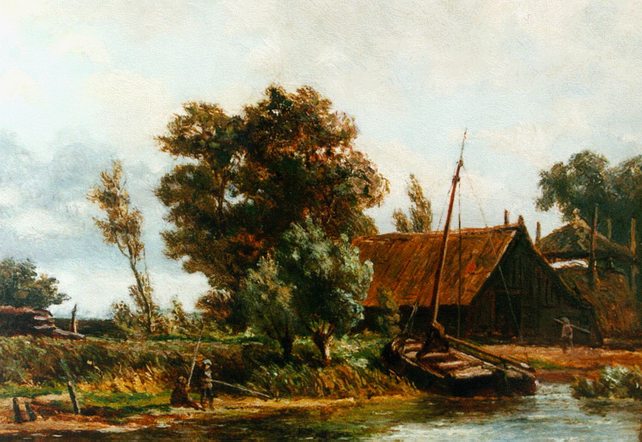 Borselen J.W. van | Jan Willem van Borselen, De rivieroever, olieverf op paneel 14,9 x 19,3 cm, gesigneerd verso