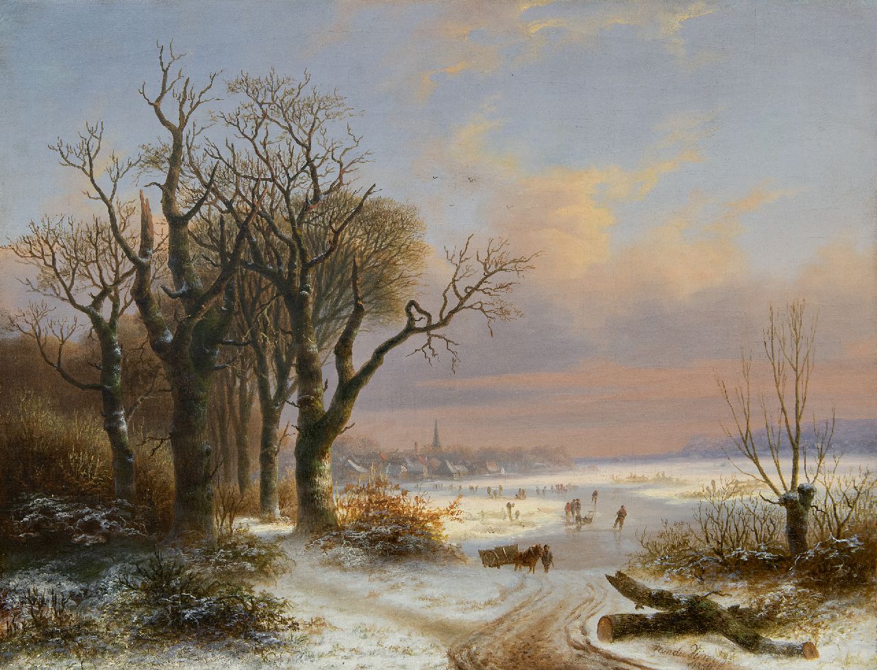 Vijver W.S.P. van der | Willem Simon Petrus van der Vijver | Schilderijen te koop aangeboden | Winterlandschap met schaatsers bij een dorp, olieverf op doek 48,8 x 62,5 cm, gesigneerd rechtsonder en gedateerd 1854 Vijver W.S.P. van der | Willem Simon Petrus van der Vijver | Schilderijen te koop aangeboden | Winterlandschap met schaatsers bij een dorp, olieverf op doek 48,8 x 62,5 cm, gesigneerd rechtsonder en gedateerd 1854