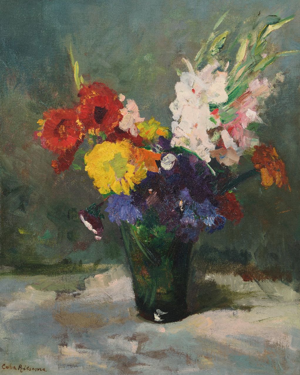 Ritsema J.J.  | Jacoba Johanna 'Coba' Ritsema | Schilderijen te koop aangeboden | Bloemen boeket, olieverf op doek 60,5 x 49,5 cm, gesigneerd linksonder