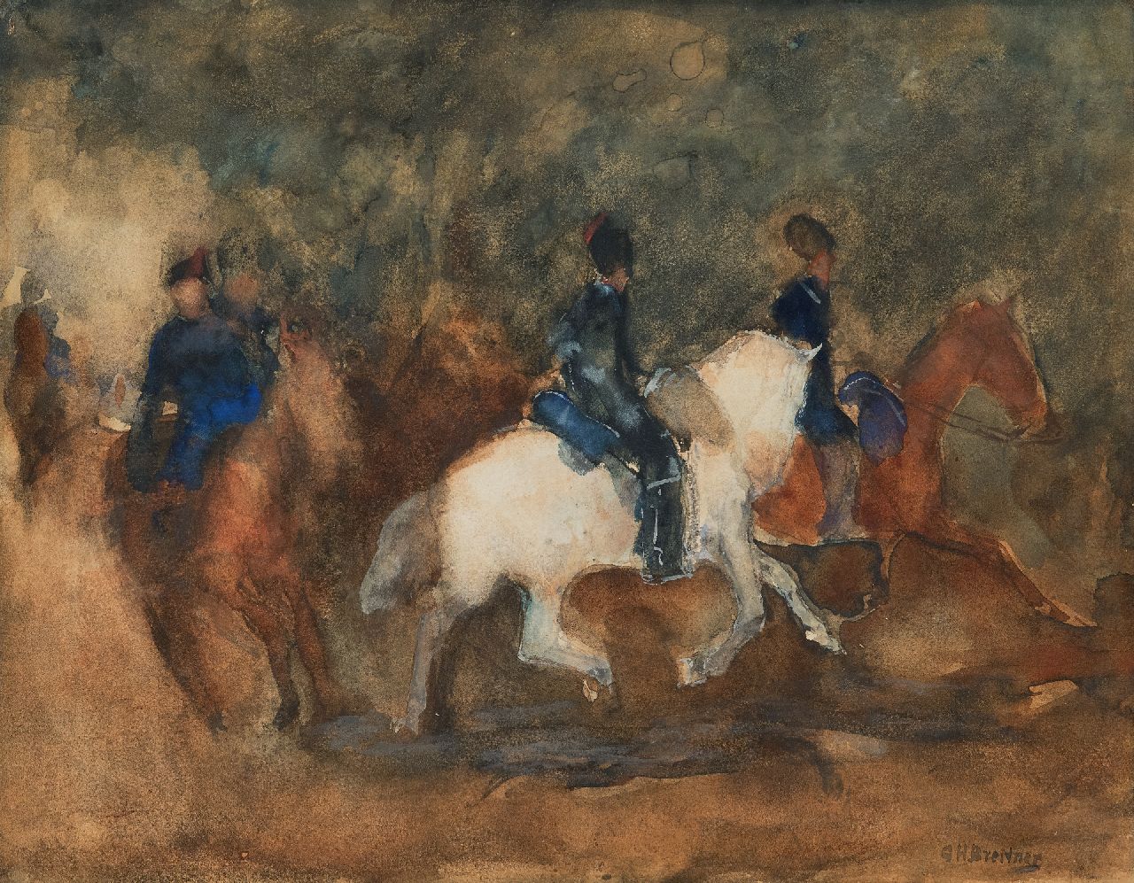 Breitner G.H. | George Hendrik Breitner, Cavalerie, aquarel op papier 25,8 x 33,8 cm, gesigneerd rechtsonder en te dateren ca. 1905 Breitner G.H. | George Hendrik Breitner, Cavalerie, aquarel op papier 25,8 x 33,8 cm, gesigneerd rechtsonder en te dateren ca. 1905