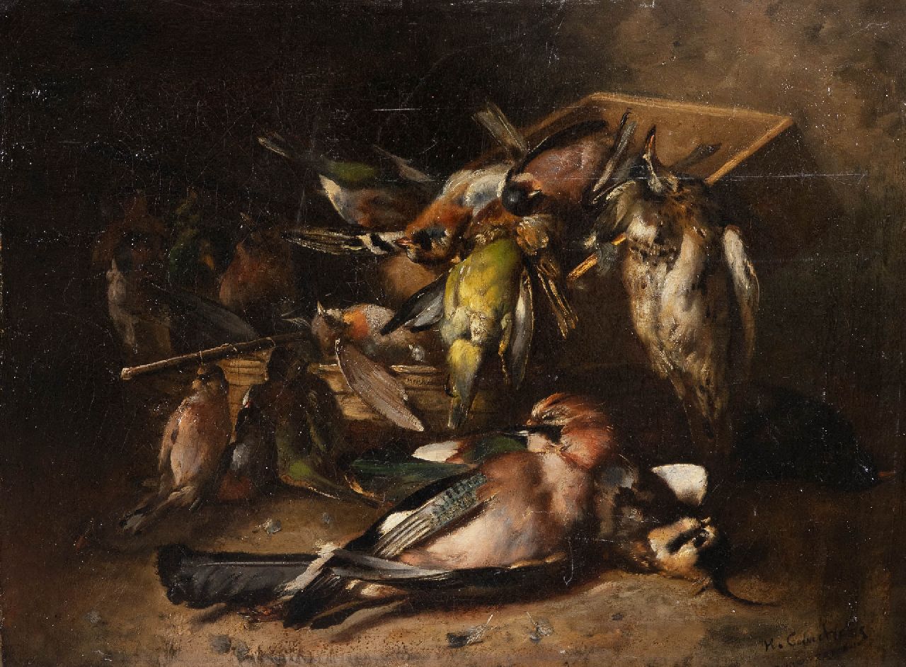 Cauchois E.H.  | Eugène-Henri Cauchois | Schilderijen te koop aangeboden | Stilleven met stille vogels, olieverf op doek 52,5 x 70,5 cm, gesigneerd rechtsonder