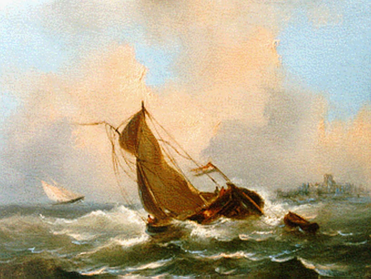 Emmerik G. van | Govert van Emmerik, Schepen op woelige zee, olieverf op paneel 13,1 x 17,3 cm, gesigneerd linksonder initialen