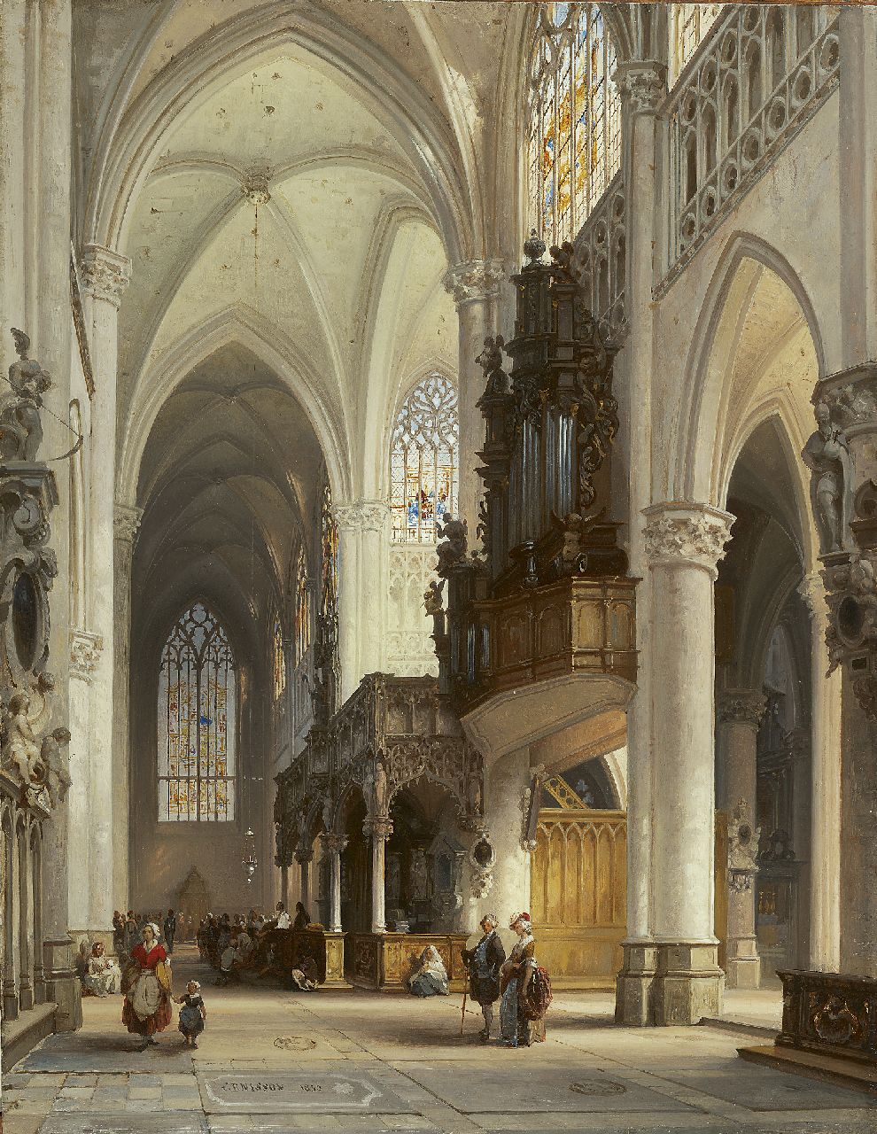 Genisson J.V.  | Jules Victor Genisson | Schilderijen te koop aangeboden | Interieur van de St.-Gummaruskerk te Lier, olieverf op paneel 47,0 x 36,5 cm, gesigneerd linksonder en gedateerd 1850