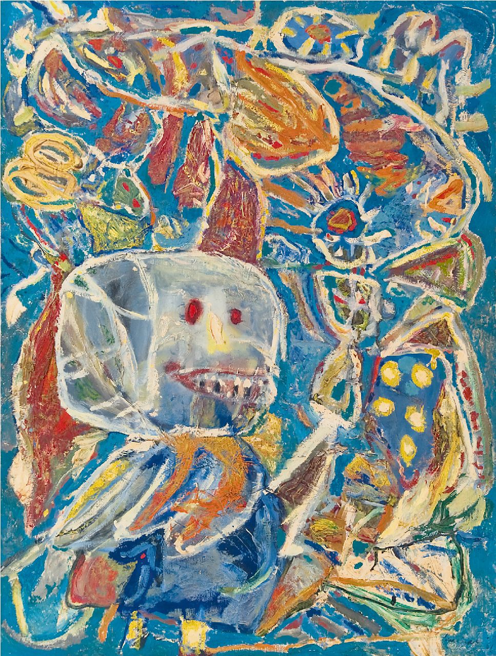 Lucebert (Lubertus Jacobus Swaanswijk)   | Lucebert (Lubertus Jacobus Swaanswijk) | Schilderijen te koop aangeboden | Hobgoblin's carnival, olieverf op doek 120,0 x 90,0 cm, gesigneerd rechtsonder en gedateerd '61