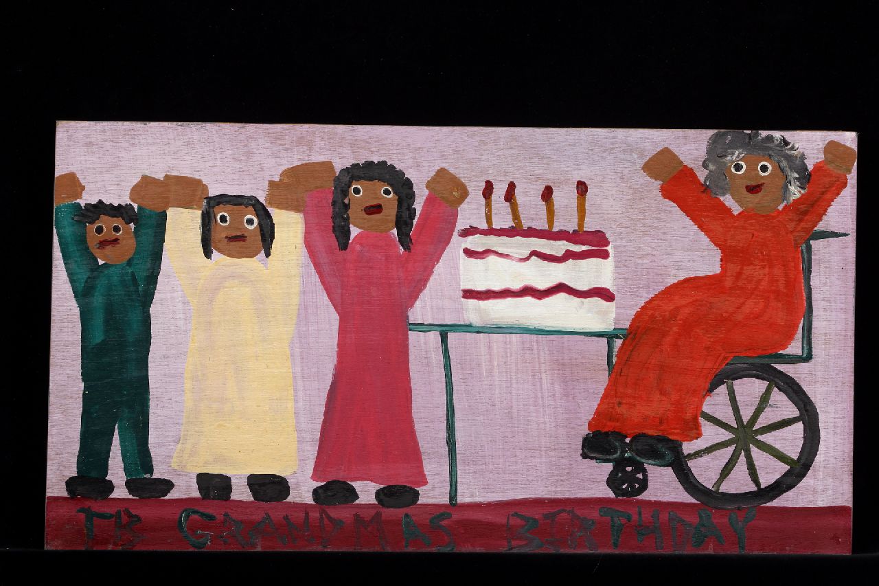 Brown T.  | Timothy 'Tim' Brown, Grandmas birthday, acryl op paneel 28,3 x 53,1 cm, gesigneerd linksonder met initialen en ca 1995
