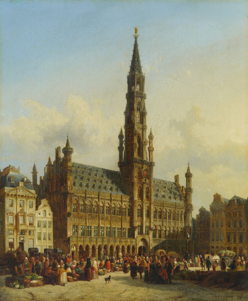 Springer C.  | Cornelis Springer | Schilderijen te koop aangeboden | Markt op de Grand-Place, Brussel, olieverf op doek 76,5 x 63,5 cm, gesigneerd rechtsonder en ca.1845   reserved