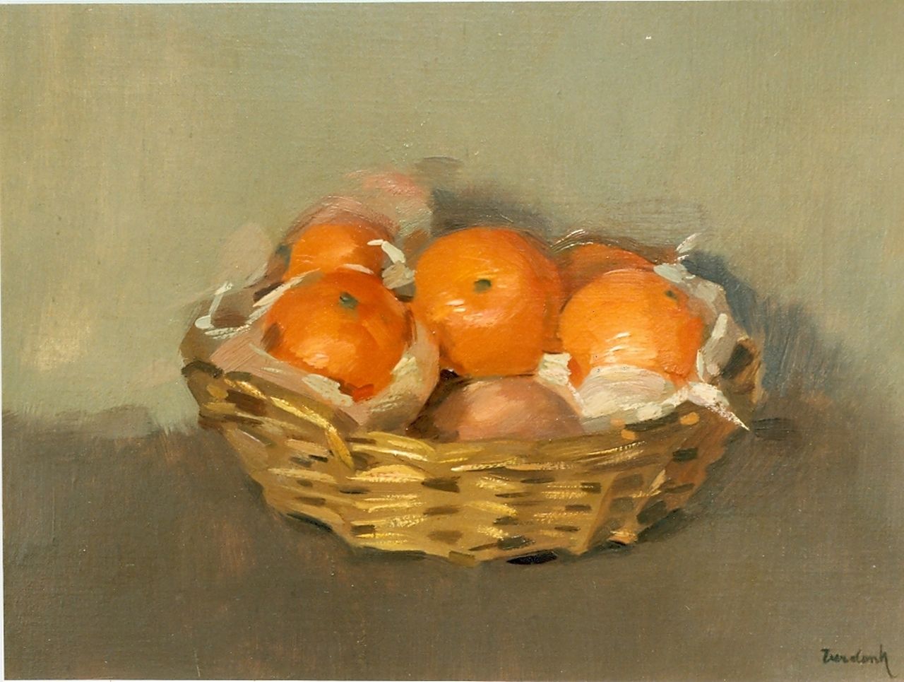Verdonk F.W.  | Frederik Willem 'Frits' Verdonk | Schilderijen te koop aangeboden | Schaaltje met mandarijntjes, olieverf op doek 30,0 x 40,5 cm, gesigneerd rechtsonder