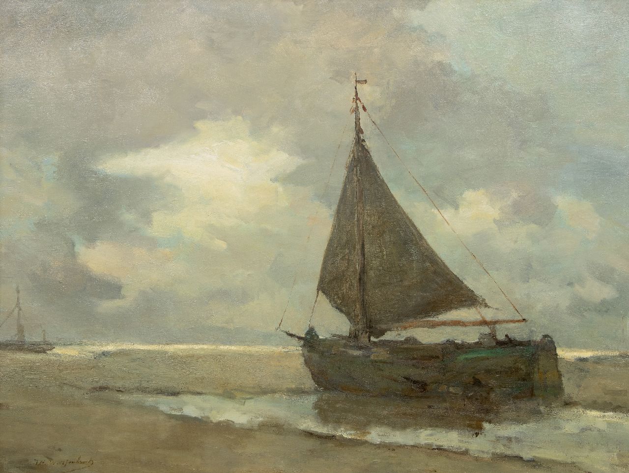 Weissenbruch H.J. | Hendrik Johannes 'J.H.' Weissenbruch | Schilderijen te koop aangeboden | Drooggevallen schip op het strand van Zeeland*, olieverf op doek 102,3 x 135,8 cm, gesigneerd linksonder en gedateerd 1901 Weissenbruch H.J. | Hendrik Johannes 'J.H.' Weissenbruch | Schilderijen te koop aangeboden | Drooggevallen schip op het strand van Zeeland*, olieverf op doek 102,3 x 135,8 cm, gesigneerd linksonder en gedateerd 1901