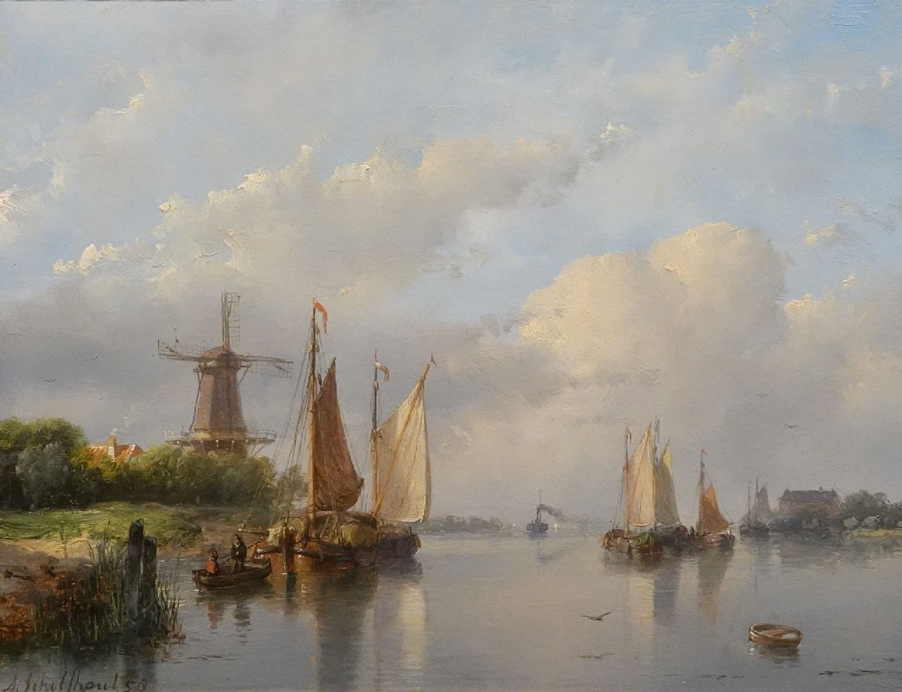 Schelfhout A. | Andreas Schelfhout | Schilderijen te koop aangeboden | Zomers riviergezicht met zeilschepen, een stoomschip in de verte., olieverf op paneel 22,0 x 29,0 cm, gesigneerd linksonder en gedateerd '58 Schelfhout A. | Andreas Schelfhout | Schilderijen te koop aangeboden | Zomers riviergezicht met zeilschepen, een stoomschip in de verte., olieverf op paneel 22,0 x 29,0 cm, gesigneerd linksonder en gedateerd '58
