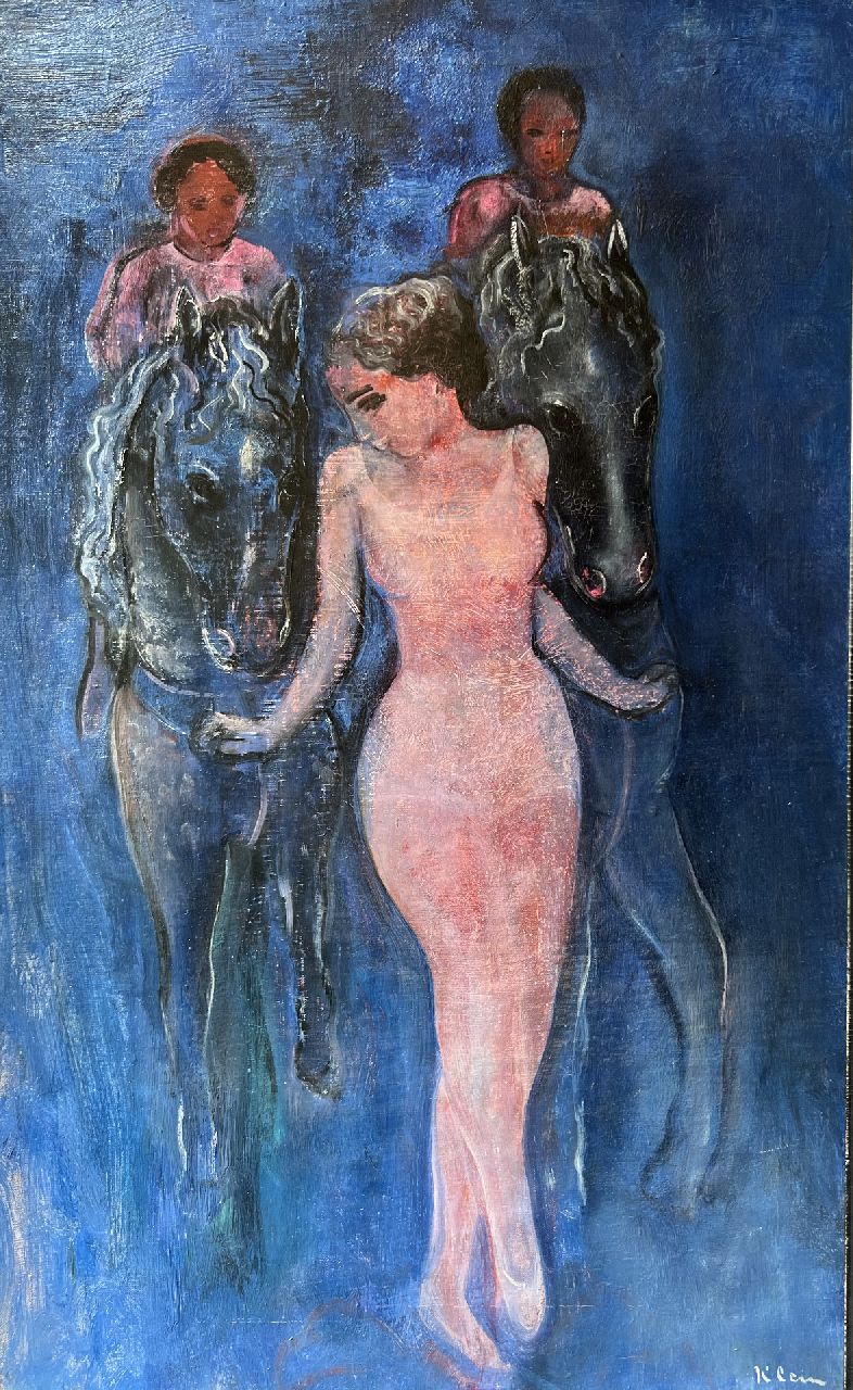 Klein F.F.A. | Friedrich Franz Albert 'Frits' Klein | Schilderijen te koop aangeboden | Voltigeurs; verso: acrobate op een paard, olieverf op doek 59,6 x 36,6 cm, gesigneerd rechtsonder en op spieraam Klein F.F.A. | Friedrich Franz Albert 'Frits' Klein | Schilderijen te koop aangeboden | Voltigeurs; verso: acrobate op een paard, olieverf op doek 59,6 x 36,6 cm, gesigneerd rechtsonder en op spieraam