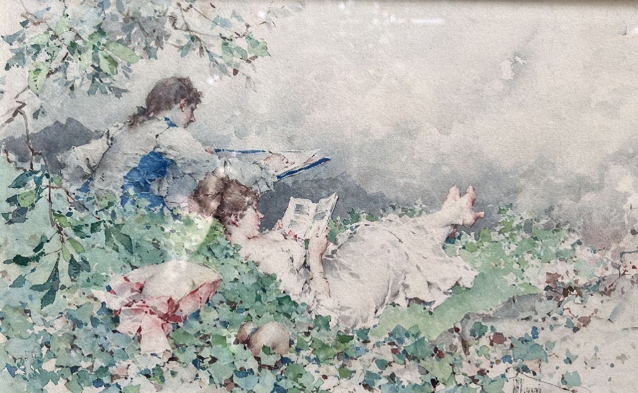 Kaemmerer F.H. | Frederik Hendrik Kaemmerer | Aquarellen en tekeningen te koop aangeboden | Verpozen in het groen, aquarel op papier 28,0 x 45,0 cm, gesigneerd rechtsonder Kaemmerer F.H. | Frederik Hendrik Kaemmerer | Aquarellen en tekeningen te koop aangeboden | Verpozen in het groen, aquarel op papier 28,0 x 45,0 cm, gesigneerd rechtsonder