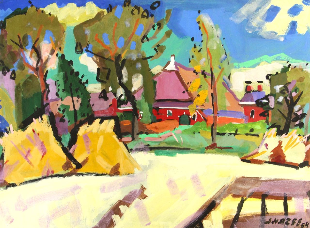 Zee J. van der | Jan van der Zee | Aquarellen en tekeningen te koop aangeboden | twee werken: Landschap met boerderij; verso: Dorpsgezicht met draaibrug, gouache op papier 54,0 x 74,0 cm, gesigneerd rechtsonder en gedateerd '54
