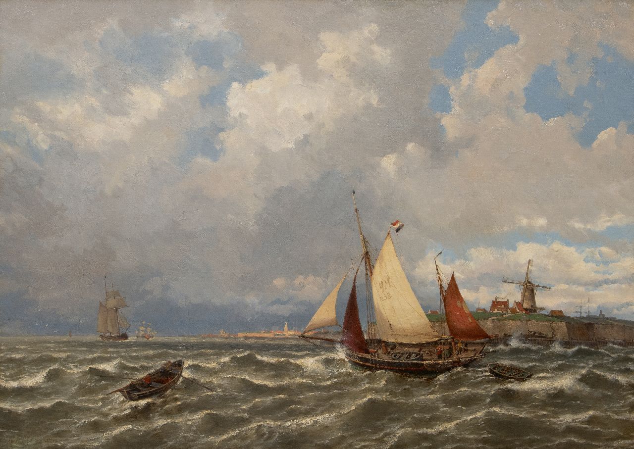 Koekkoek G.J.  | Gerardus Johannes 'Gerard' Koekkoek | Schilderijen te koop aangeboden | Een IJmuider vissersschip op de Schelde voor Vlissingen, olieverf op doek 84,4 x 114,8 cm, gesigneerd linksonder