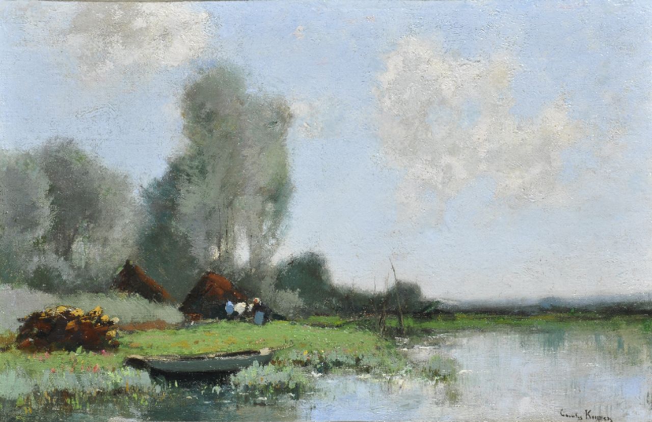 Kuijpers C.  | Cornelis Kuijpers | Schilderijen te koop aangeboden | Boerenerf aan een veenplas, olieverf op doek 27,5 x 40,3 cm, gesigneerd rechtsonder