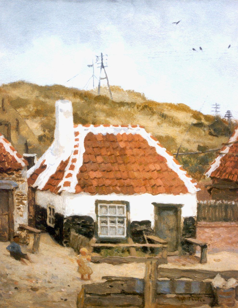 Tholen W.B.  | Willem Bastiaan Tholen, Vissershuisje achter de duinen, olieverf op paneel 31,8 x 24,2 cm, gesigneerd rechtsonder