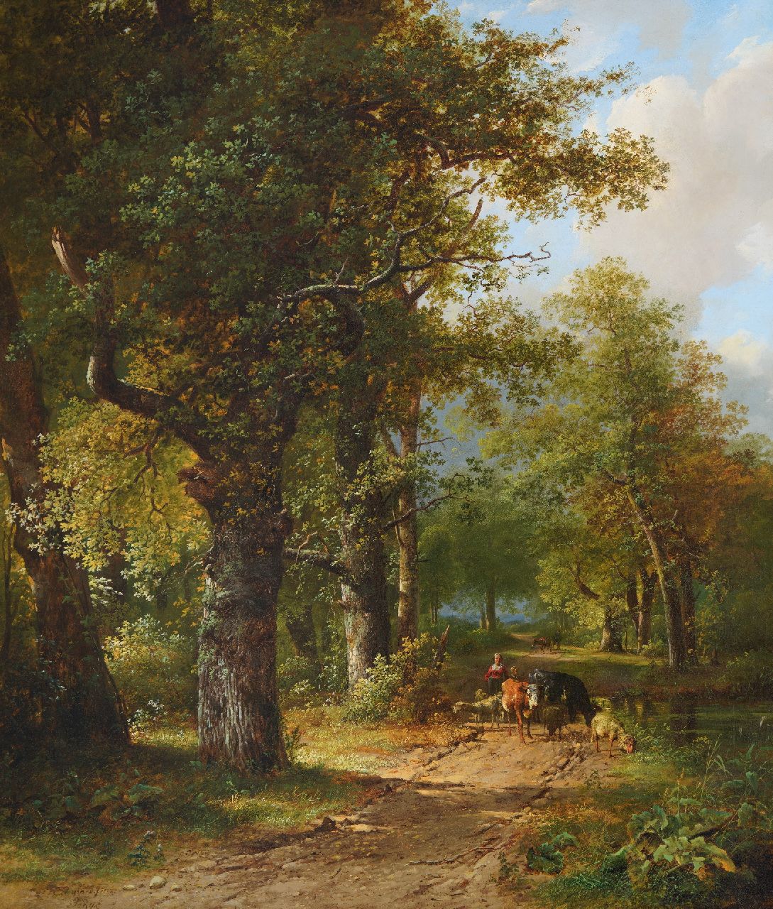 Bijlard C. | Cornelis Bijlard | Schilderijen te koop aangeboden | Bosgezicht met herderin en vee, olieverf op doek 110,0 x 95,0 cm Bijlard C. | Cornelis Bijlard | Schilderijen te koop aangeboden | Bosgezicht met herderin en vee, olieverf op doek 110,0 x 95,0 cm