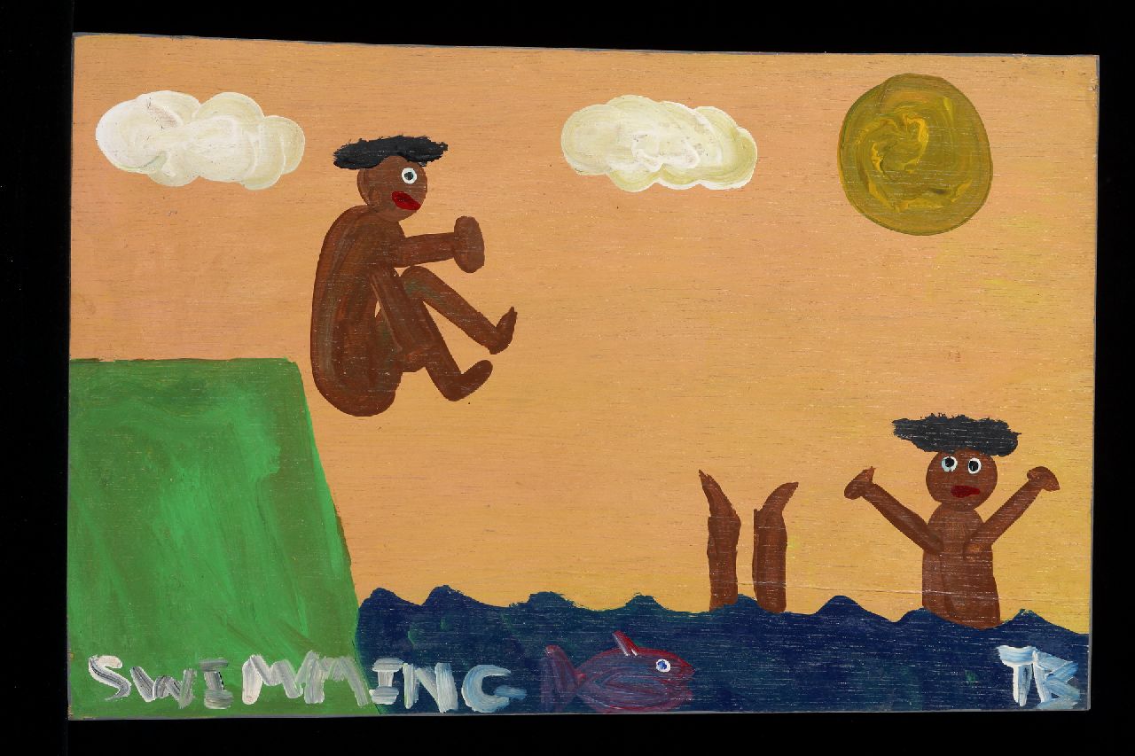 Brown T. | Timothy 'Tim' Brown, Swimming, acryl op paneel 29,2 x 43,5 cm, gesigneerd rechtsonder met initialen en ca 1995 Brown T. | Timothy 'Tim' Brown, Swimming, acryl op paneel 29,2 x 43,5 cm, gesigneerd rechtsonder met initialen en ca 1995