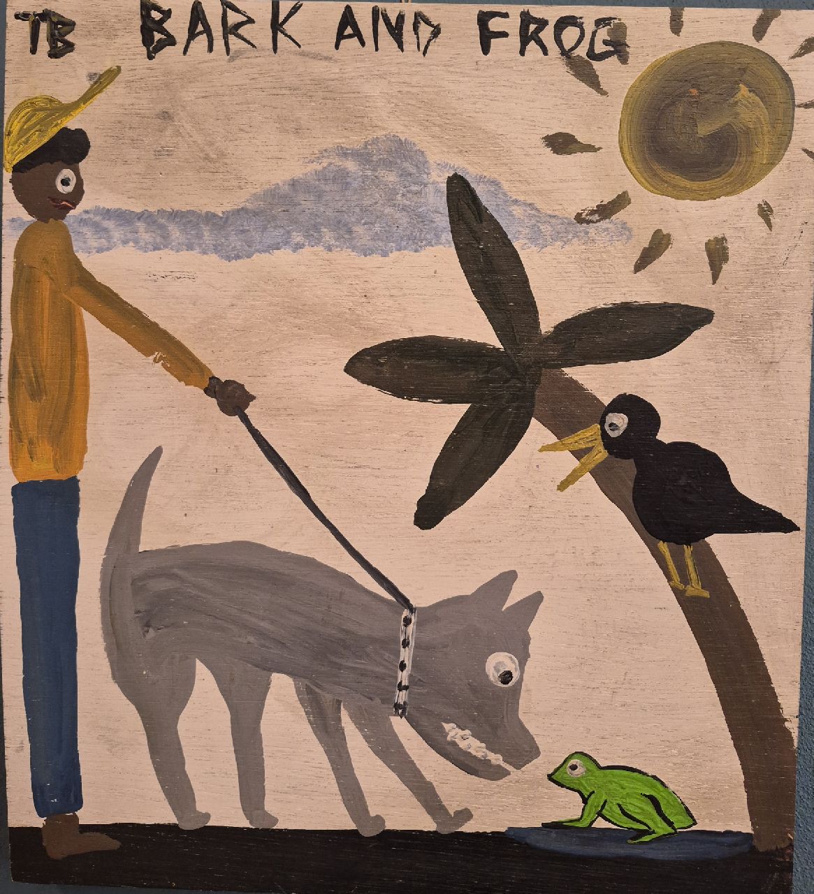 Brown T.  | Timothy 'Tim' Brown | Schilderijen te koop aangeboden | Bark and frog, olieverf op paneel 34,3 x 30,8 cm, gesigneerd linksboven