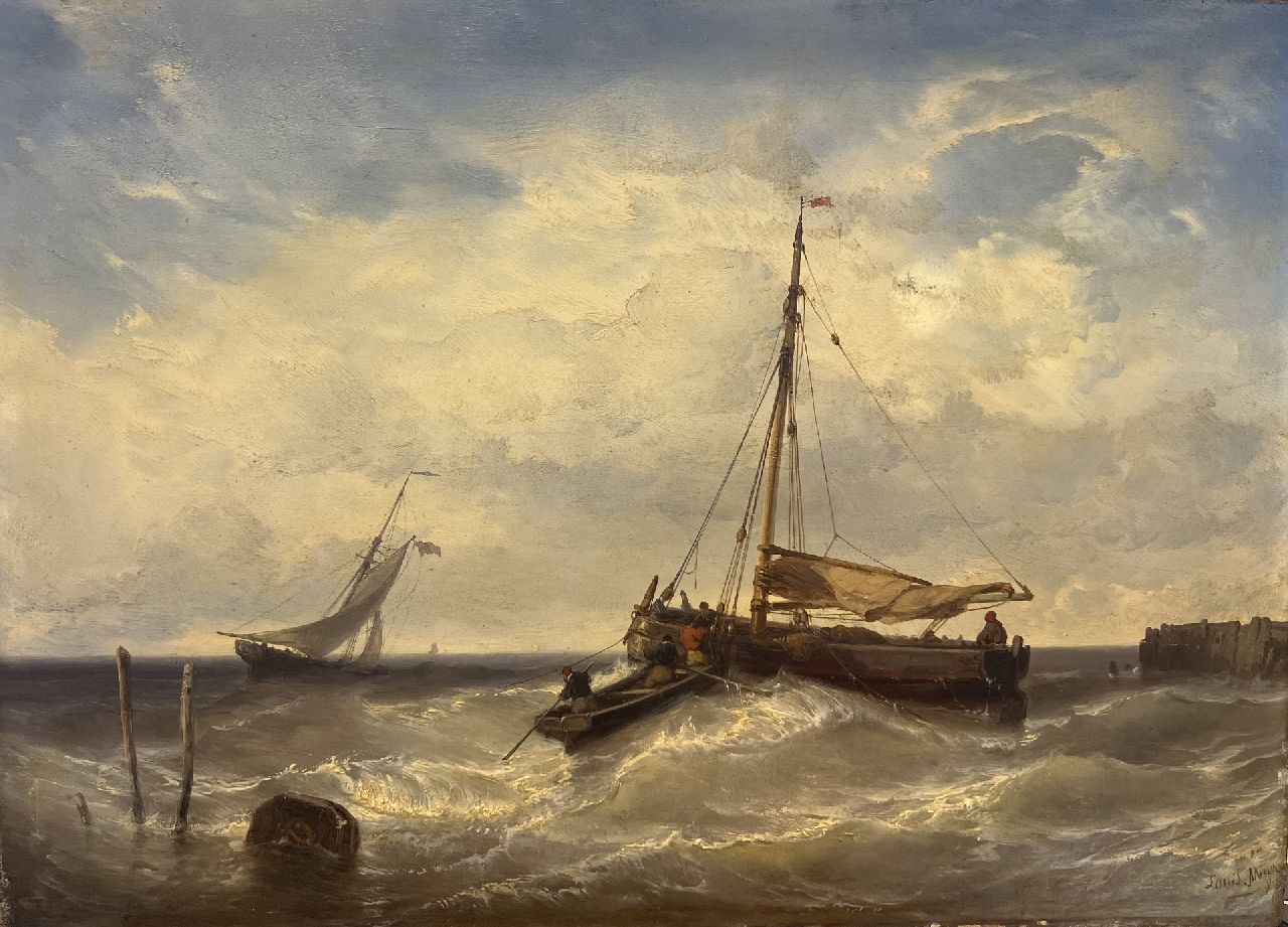 Meijer J.H.L. | Johan Hendrik 'Louis' Meijer | Schilderijen te koop aangeboden | Voor anker liggend vissersschip bij de kust, olieverf op doek 30,3 x 42,0 cm, gesigneerd rechtsonder Meijer J.H.L. | Johan Hendrik 'Louis' Meijer | Schilderijen te koop aangeboden | Voor anker liggend vissersschip bij de kust, olieverf op doek 30,3 x 42,0 cm, gesigneerd rechtsonder