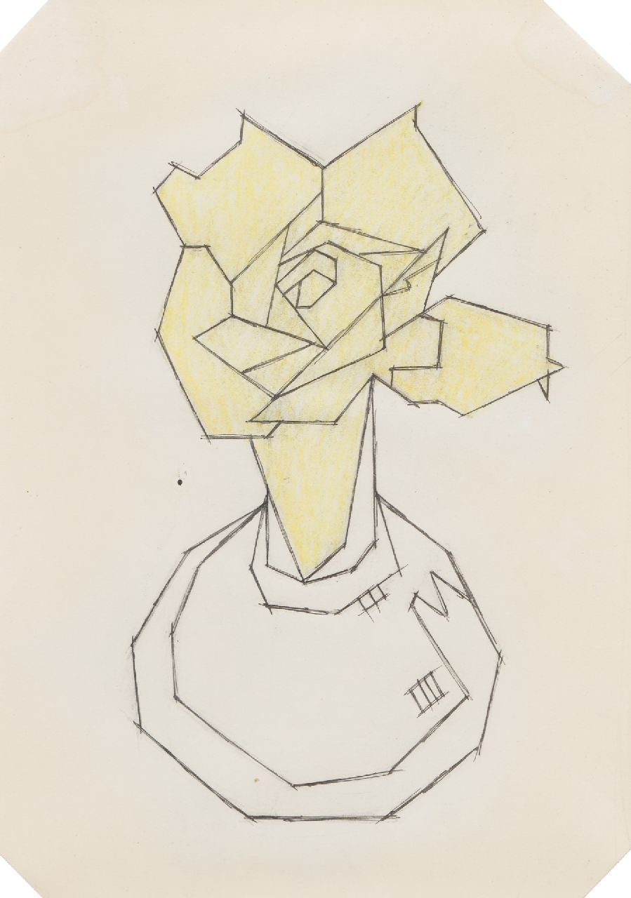 Hendrik Valk | Bloem in vaas, gekleurd potlood op papier, 25,0 x 18,0 cm Hendrik Valk | Bloem in vaas, gekleurd potlood op papier, 25,0 x 18,0 cm