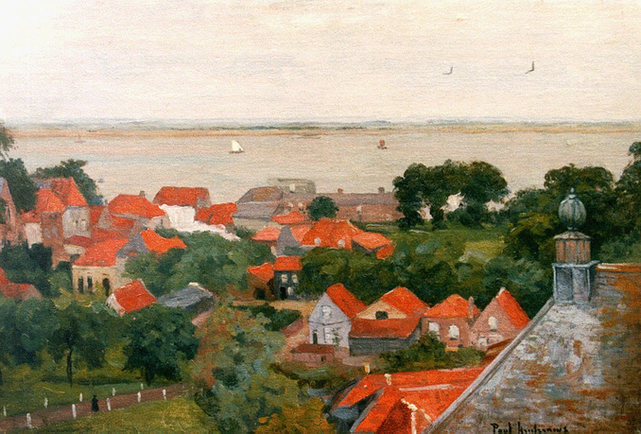 Arntzenius P.  | Paul Arntzenius, Dorpje, olieverf op doek op paneel 33,5 x 50,7 cm, gesigneerd rechtsonder en verso gedateerd 1914