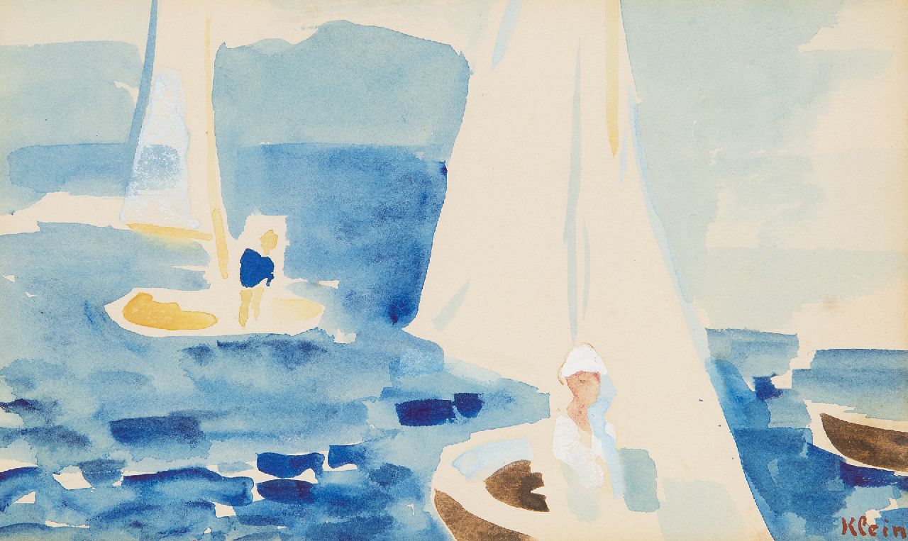Klein F.F.A.  | Friedrich Franz Albert 'Frits' Klein | Aquarellen en tekeningen te koop aangeboden | Zomerse zeildag, Zuid-Frankrijk, aquarel en gouache op papier 10,5 x 17,4 cm, gesigneerd rechtsonder