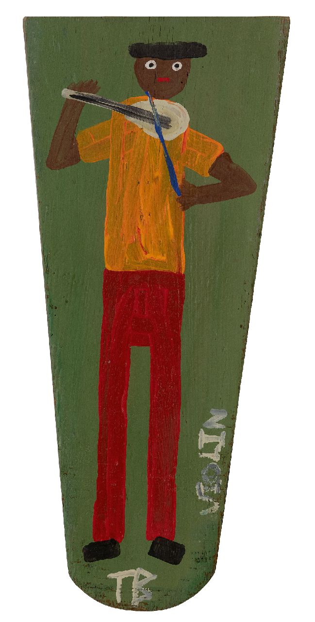 Brown T.  | Timothy 'Tim' Brown, Viool spelen, olieverf op hout 56,0 x 24,8 cm, gesigneerd middenonder en verso met monogram en ca 1970