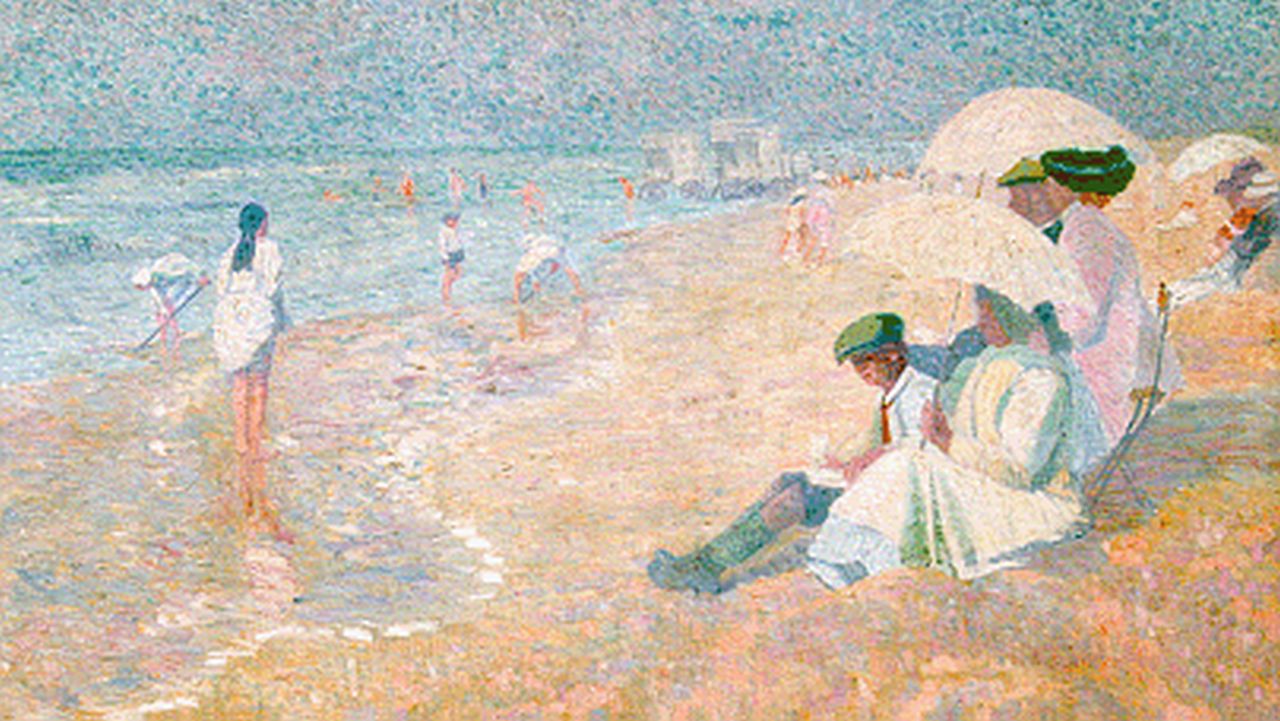 Smeerdijk A.  | Antonie 'Anton' Smeerdijk, Een zonnige dag aan het strand, olieverf op doek 95,0 x 157,0 cm, gesigneerd linksonder en te dateren ca. 1912