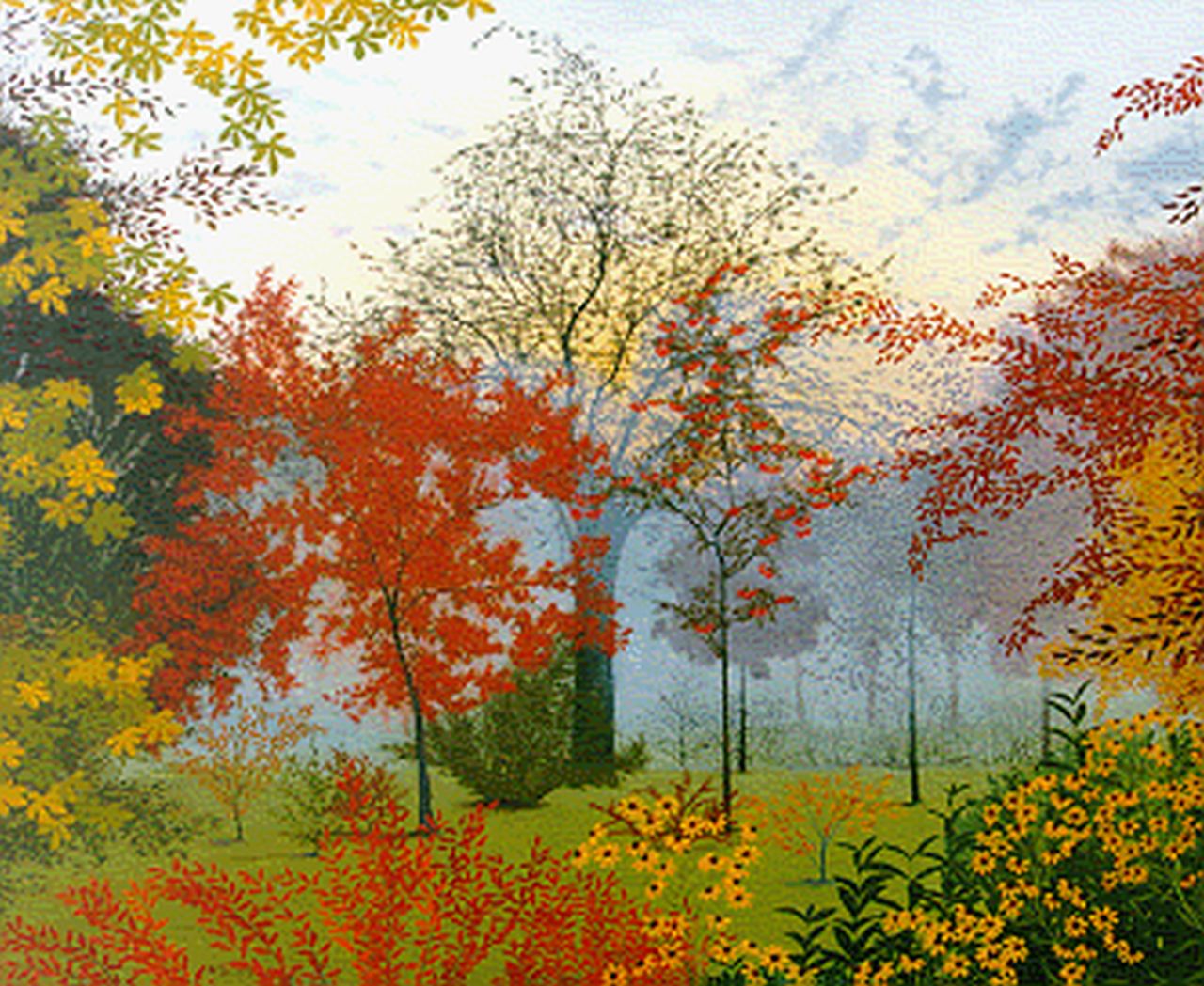 Goubitz A.  | 'Ali' Alida Goubitz, Vondelpark bij herfst, olieverf op paneel 35,9 x 45,0 cm, gesigneerd linksonder initialen en gedateerd '47