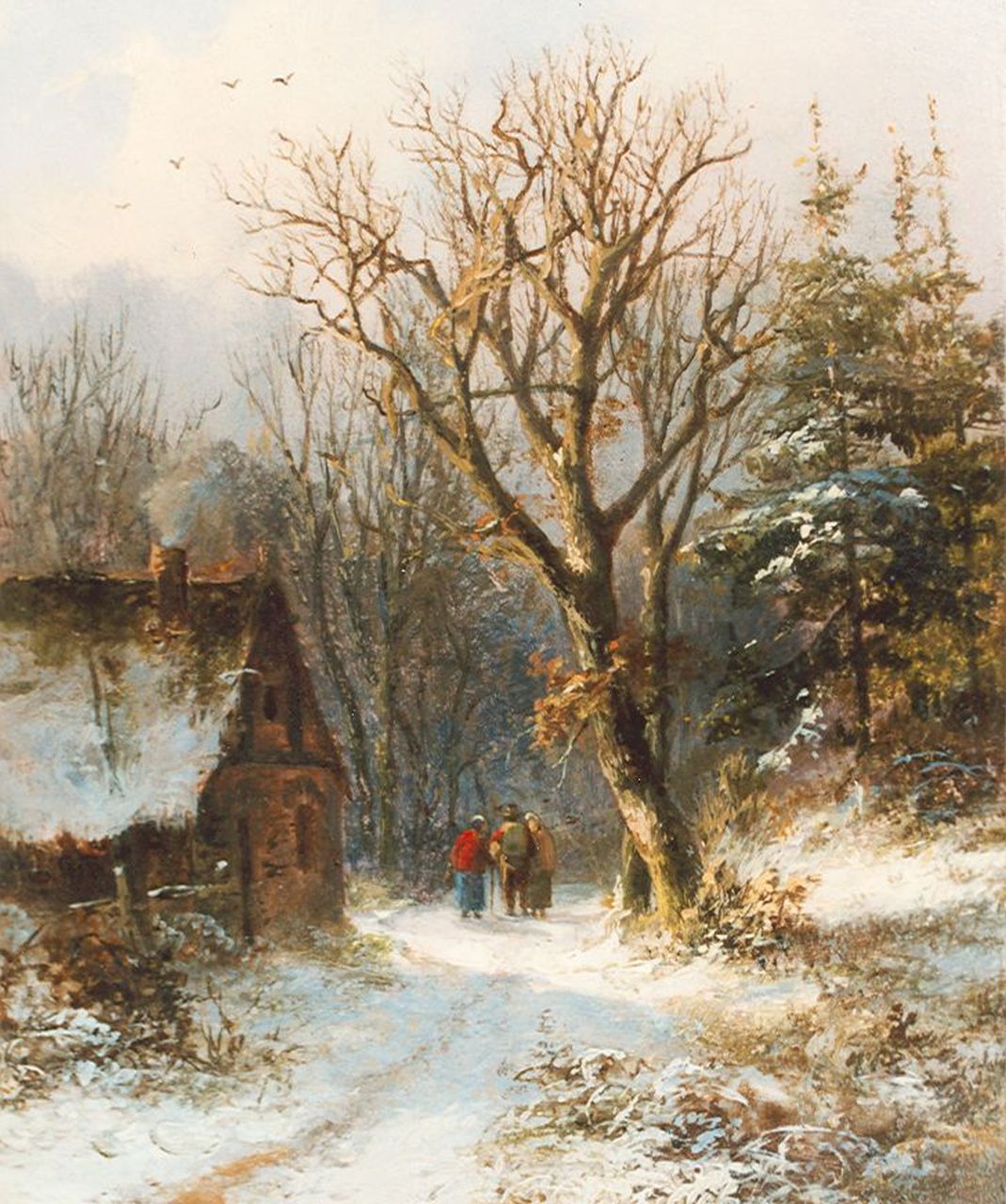 Daiwaille A.J.  | Alexander Joseph Daiwaille, Wandelaars op winters bospad, olieverf op paneel 14,7 x 12,0 cm, gesigneerd vaag
