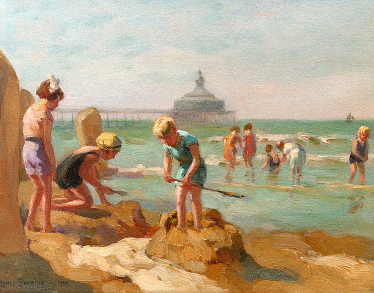 Soonius L.  | Lodewijk 'Louis' Soonius, Spelende kinderen op het strand bij Scheveningen, olieverf op doek 27,6 x 35,3 cm, gesigneerd linksonder en gedateerd 1939