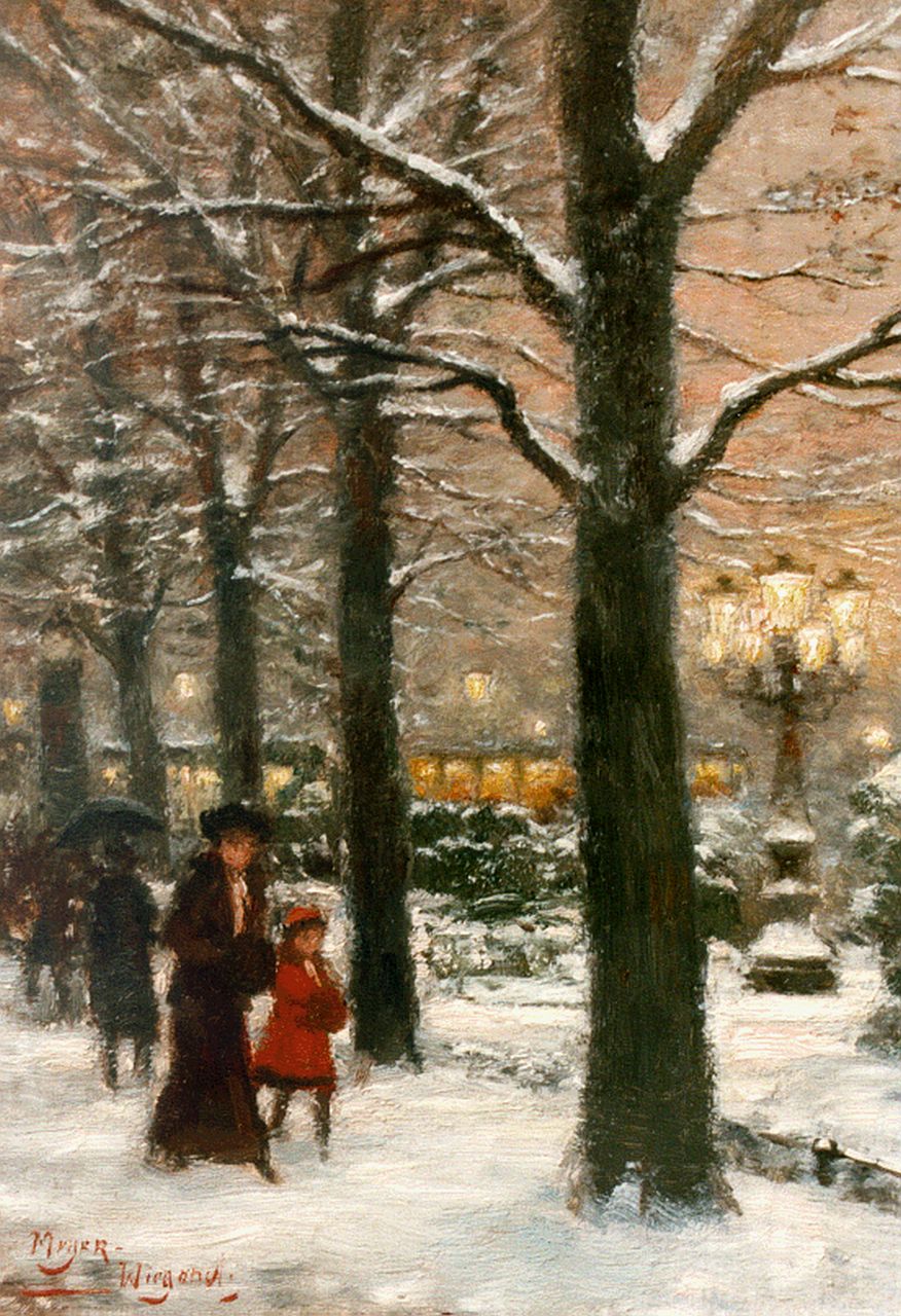 Meyer-Wiegand R.D.  | Rolf Dieter Meyer-Wiegand, Corneliusplatz in de winter (Düsseldorf), olieverf op paneel 18,0 x 13,0 cm, gesigneerd linksonder