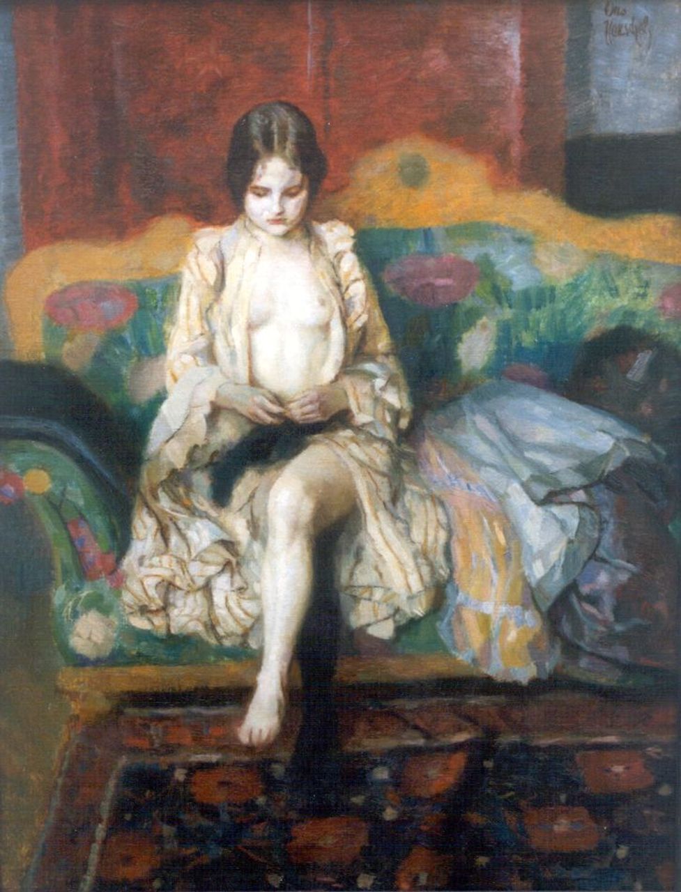 Herschel O.J.  | Otto J. Herschel, Jonge vrouw op een sofa, olieverf op doek 52,9 x 40,8 cm, gesigneerd rechtsboven